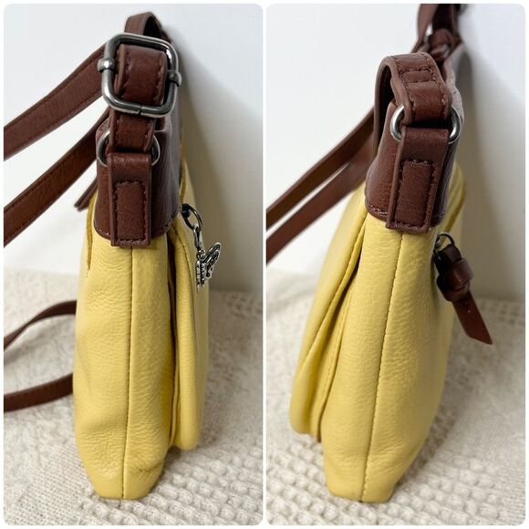 The Sak Crossbody Sanibel Leather Sunlight Yellow Brown Colorblock Slim - Picture 3 of 8